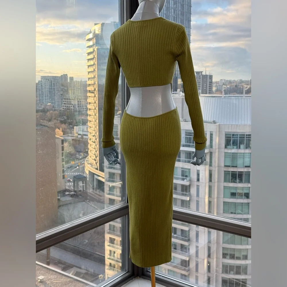 🆕 CAMILA COELHO 🧿 NWOT Rosabella Knit Midi Dress, Olive - Sz S